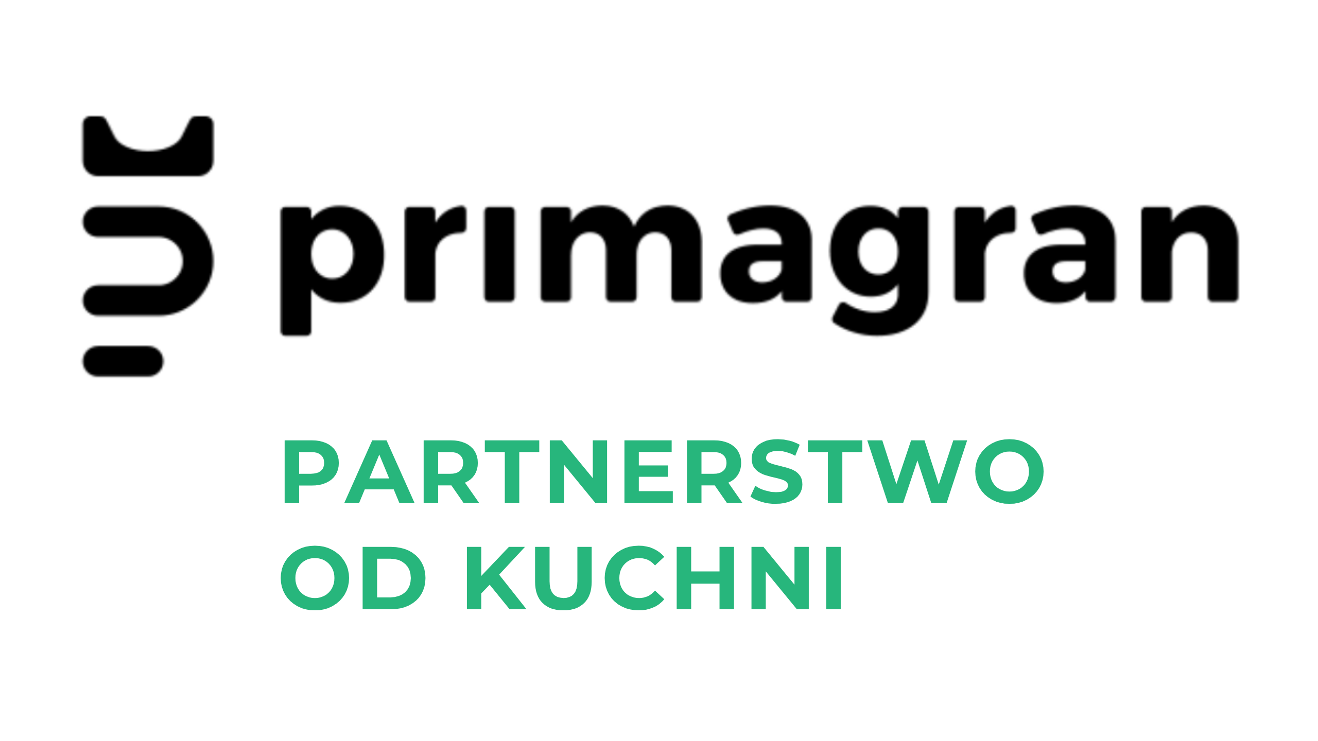 alt="logo marki Primagran z hasłem „Partnerstwo od kuchni” na białym tle. Czarne logotyp i sygnet zestawiono z zielonym napisem podkreślającym współpracę z projektantami wnętrz."